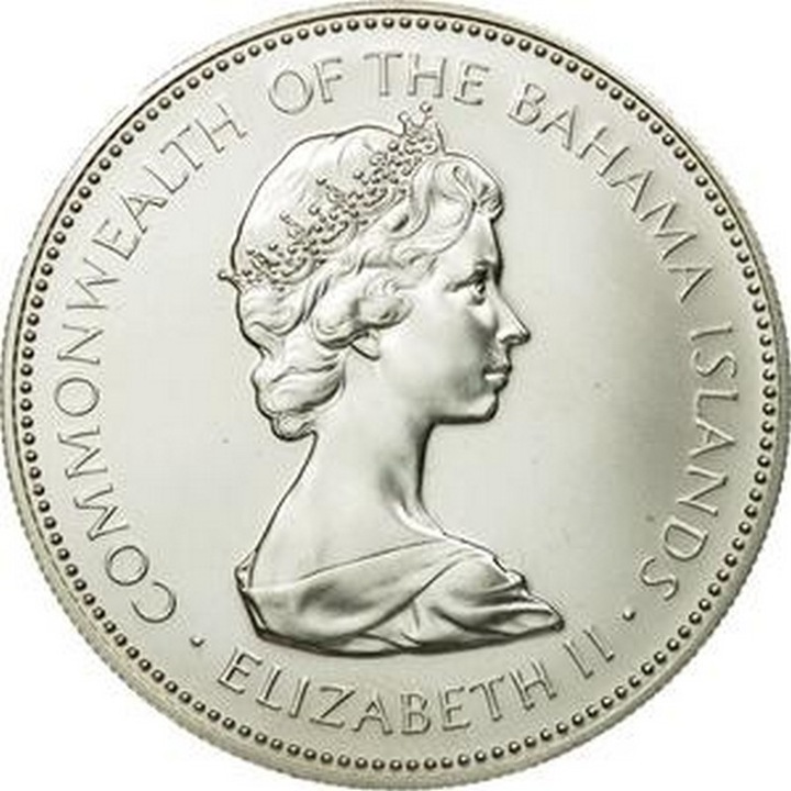 Moneda istorica din Argint - 2 dolari Elizabeta II Bahamas