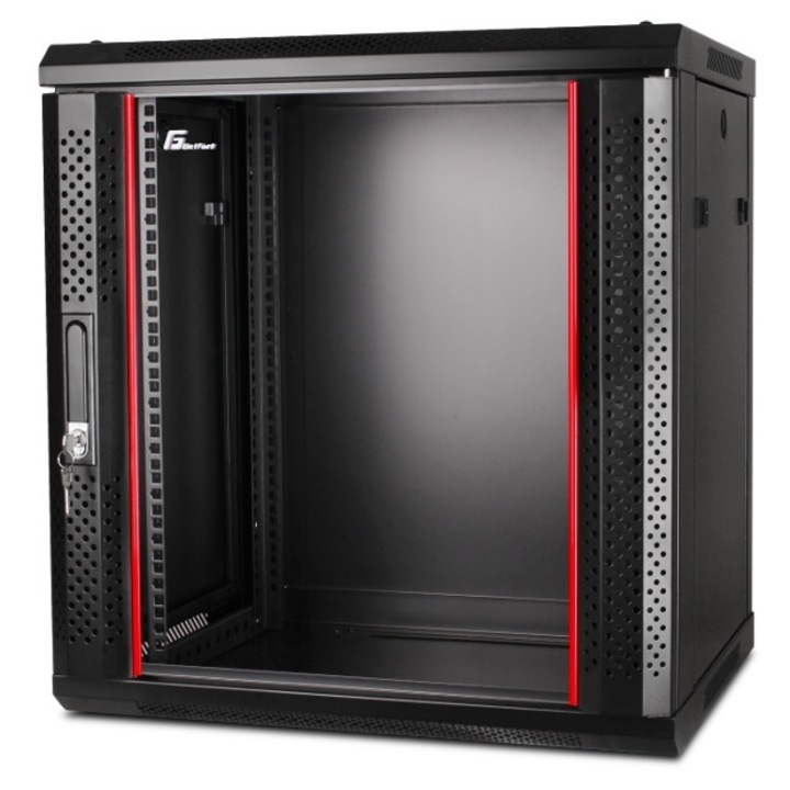 Rack szekrény, Getfort, fém, falra szerelhető, 19 hüvelykes, 600x450, fekete