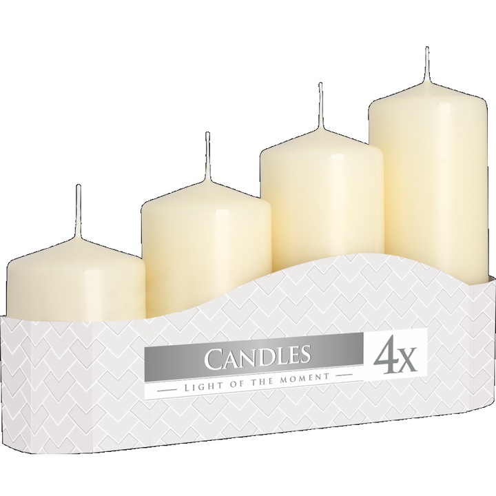 Комплект от 4 свещи, Бипол, Екрю, Бяло