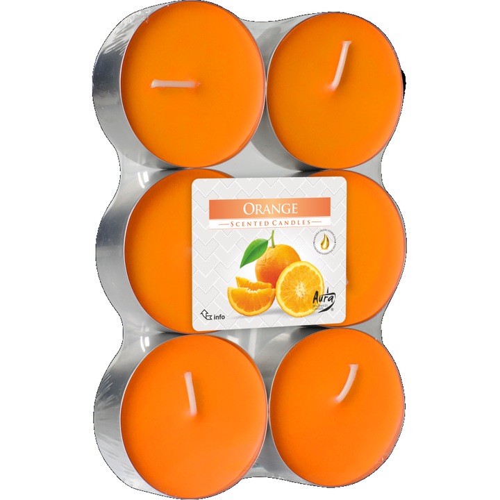 Комплект от 6 броя ароматизирани свещи, Bispol, Orange, 8 часа, Orange