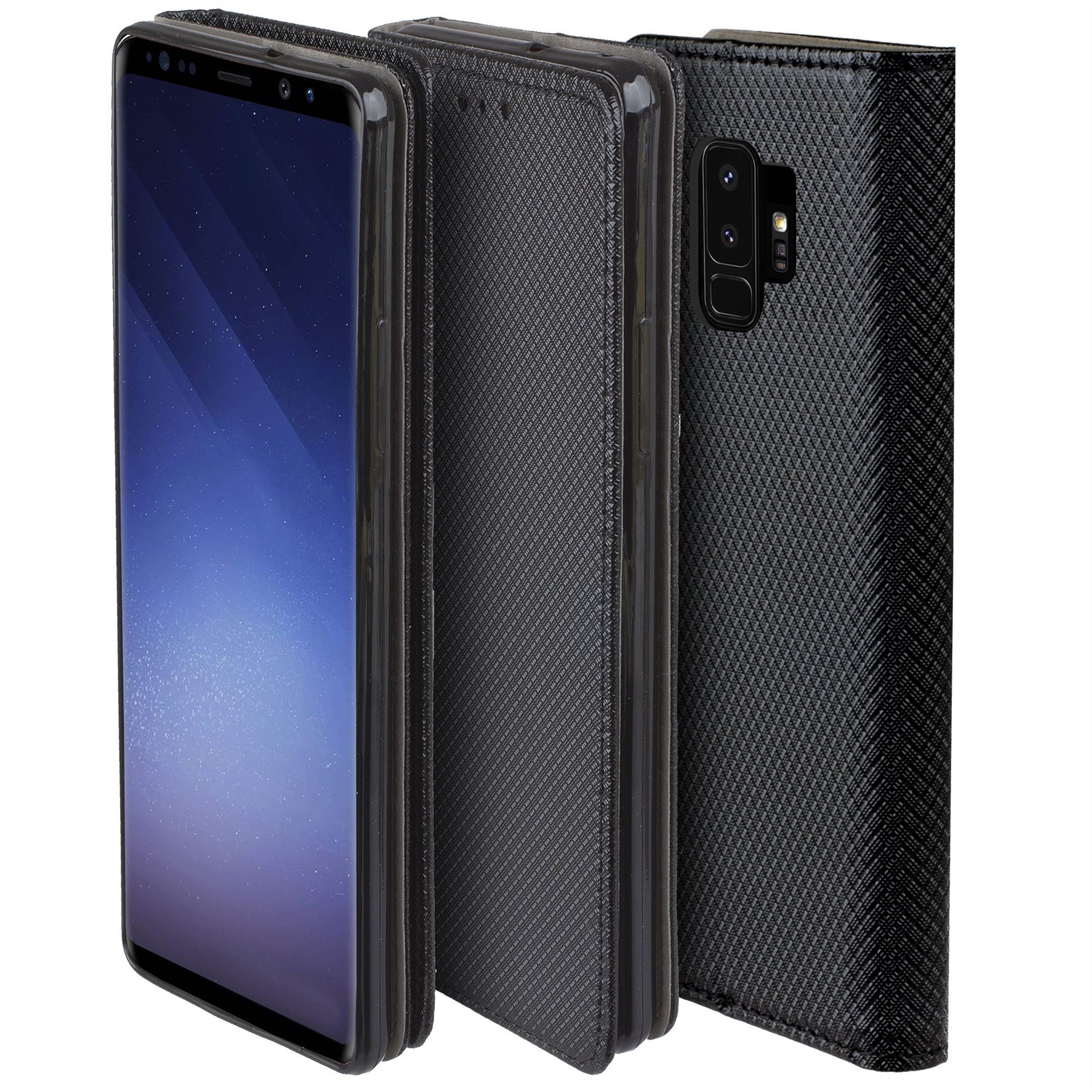 Husa pentru telefon, Moozy, Flip On, pentru Samsung Galaxy S9 Plus, Negru, Piele ecologica
