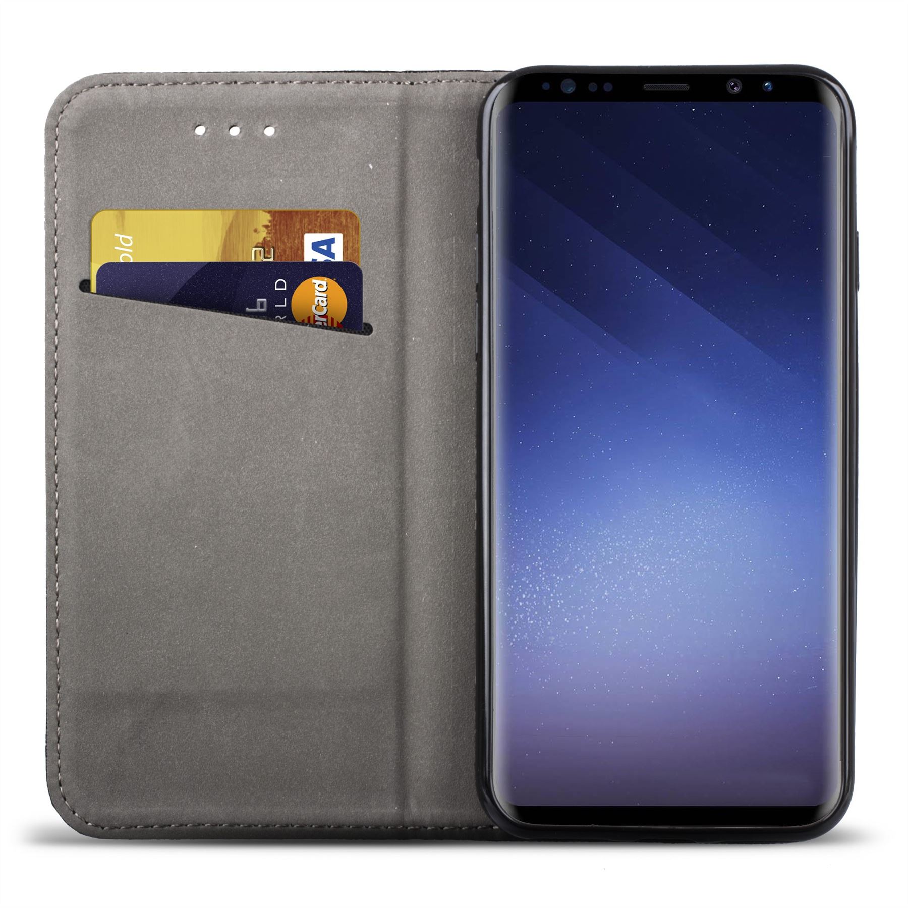 Husa pentru telefon, Moozy, Flip On, pentru Samsung Galaxy S9 Plus, Negru, Piele ecologica