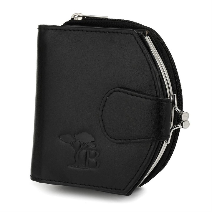 Női pénztárca, Beltimore, L53, Természetes bőr, RFID védelem, 10,5 x 10 x 3 cm, Fekete