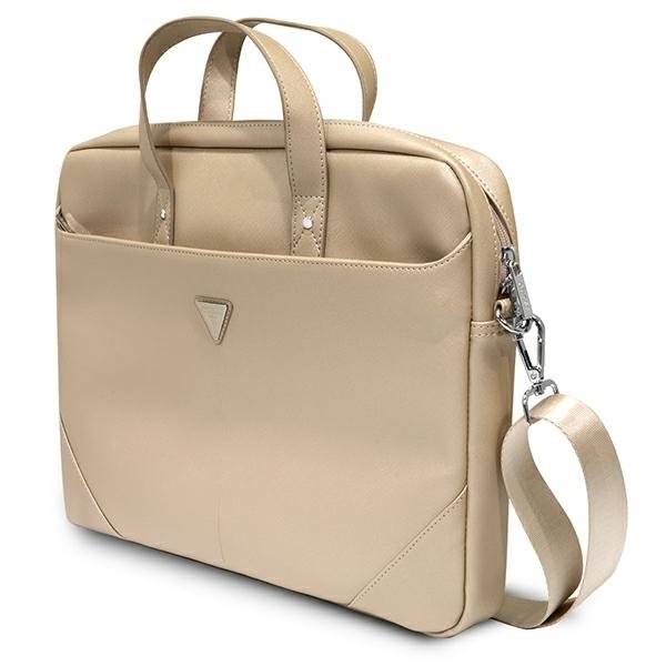 Geanta pentru laptop, Guess, Piele ecologica, 16'', Bej