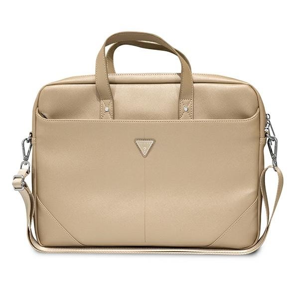 Geanta pentru laptop, Guess, Piele ecologica, 16'', Bej