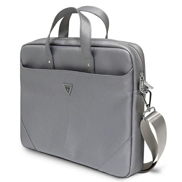 Geanta pentru laptop, Guess, Piele ecologica, 16", Argintiu