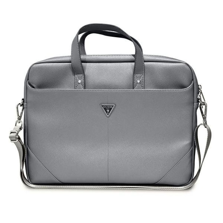 Geanta pentru laptop, Guess, Piele ecologica, 16", Argintiu