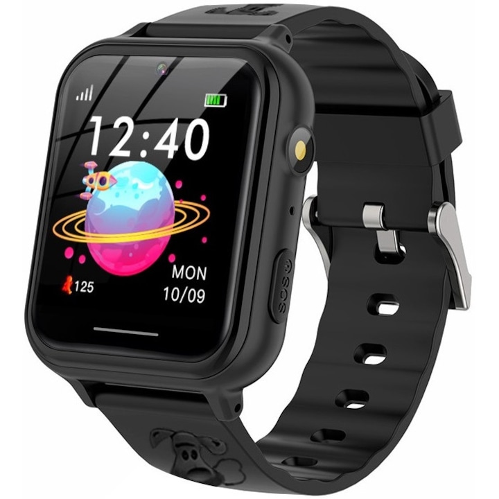 Ceas smartwatch GPS copii MoreFIT™ MX600, functie telefon, monitorizare GPS, localizare camera foto, monitorizare spion, touchscreen, lanterna, buton SOS, perimetru siguranta, negru