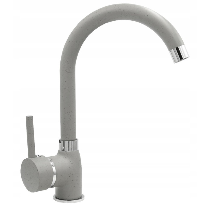 Baterie De Bucatarie, Granitan, Beta, Monocomanda, Gri, Cap Ceramic, Dus Rotativ 360°, Orificiu De Montaj 35 mm, Perlator Inlocuibil M22, Set De Prindere Inclus