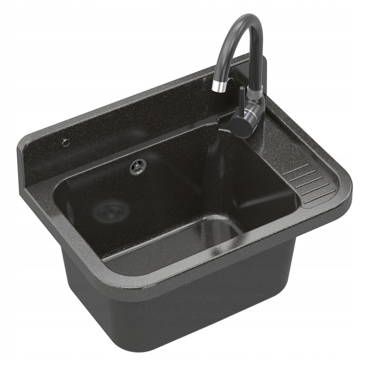 Set chiuveta si baterie, Granitan, 500x210mm, Negru
