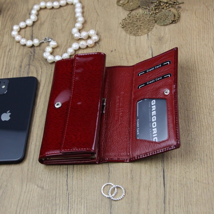 Portofel dama, Gregorio, Piele naturala, Rosu