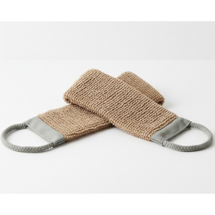 Burete exfoliant de baie, tip banda pentru spate, 54 x11 cm, iuta si bumbac