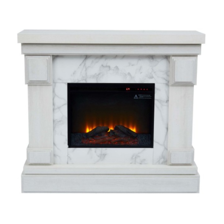 Semineu electric, Teamson Home, alb/marmura, 110 x 40 x 108