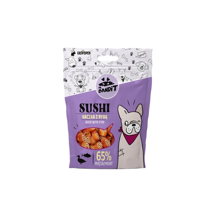 Recompensa pentru caini, Mr. Bandit, Sushi, Rata si peste, 80 g