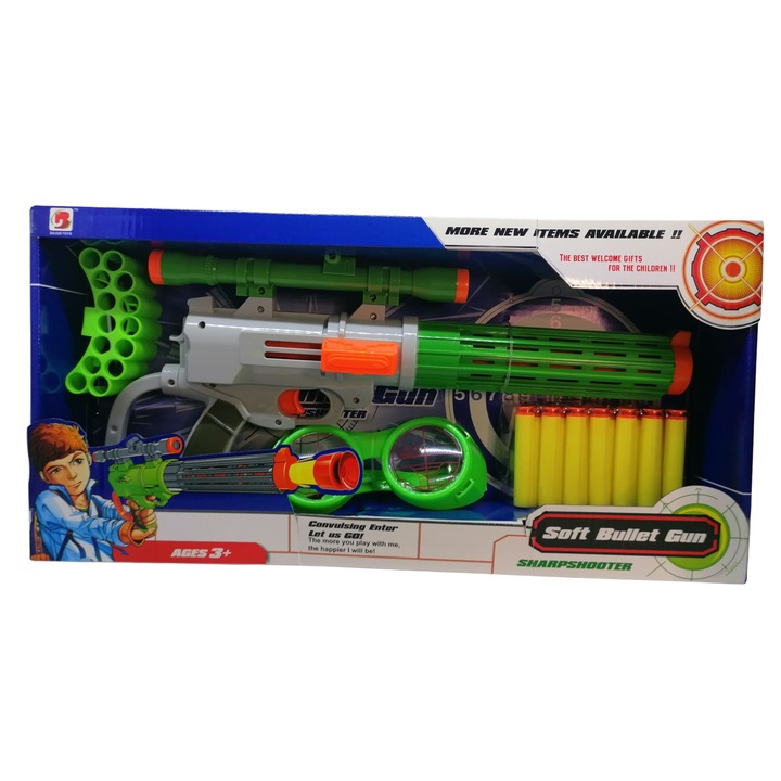 Pusca de jucarie cu gloante din spuma multicolor, 41 cm