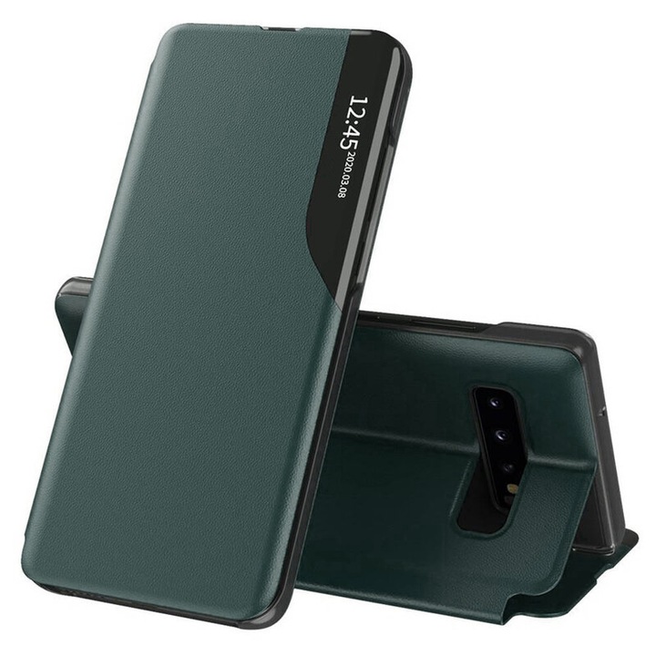 Калъф за Samsung Galaxy S10, Екологична кожа, Тъмно зелен