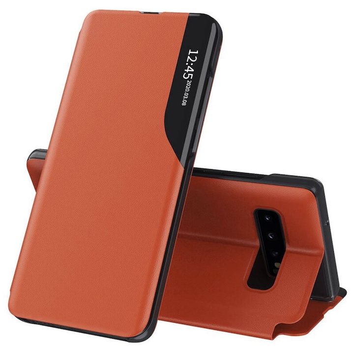 Капак за Samsung Galaxy S10 Plus, Екологична кожа, Оранжев
