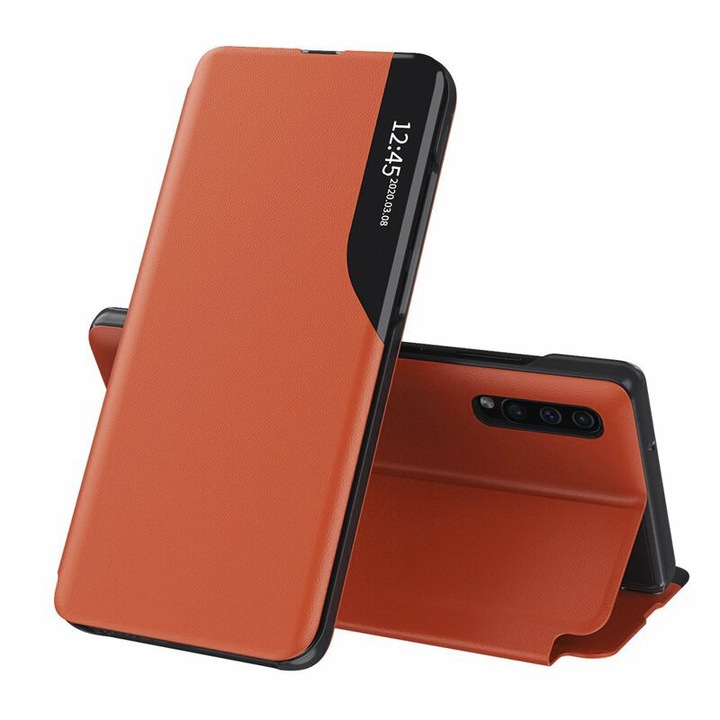 Капак за Samsung Galaxy A30s/A50/A50s, Екологична кожа, Оранжев