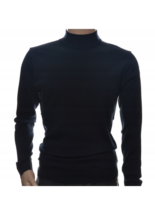 Мъжки пуловер с висока яка, Selantino, вълна/акрил, тъмносин, L