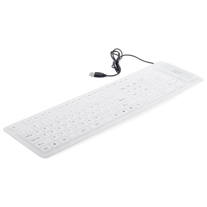 Tastatura USB din silicon, potrivita pentru laptop, PC, 113 de taste, impermeabil, alb