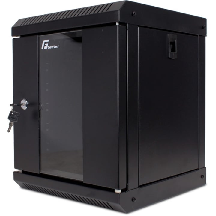 Getfort állványos szekrény, fém, falra szerelhető, 10 hüvelykes, 6U, 300x300, fekete