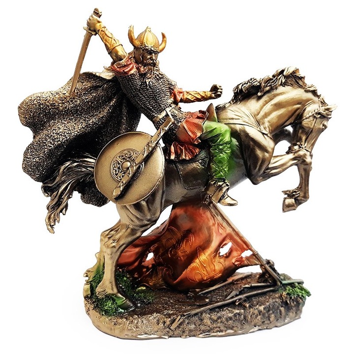 Декоративна статуетка, Викинг на кон, Сребро, 25 см, 1604G