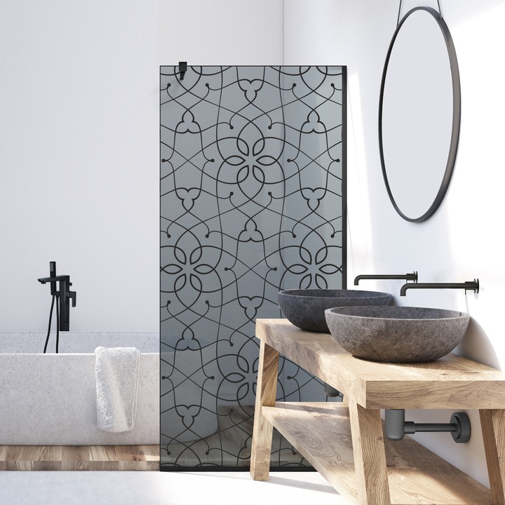 Aqua Roy ® Black 70x195 cm zuhanyfal, fekete Cobalt modell, 8 mm szürke biztonsági üveg, vízkő elleni kezeléssel