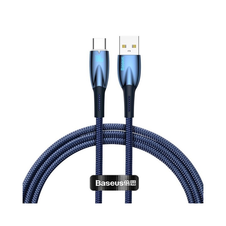 Cablu Date Incarcare Baseus Glimmer Usb La Usb-C, Putere 100W, Textil, Lungime 1M, Albastru