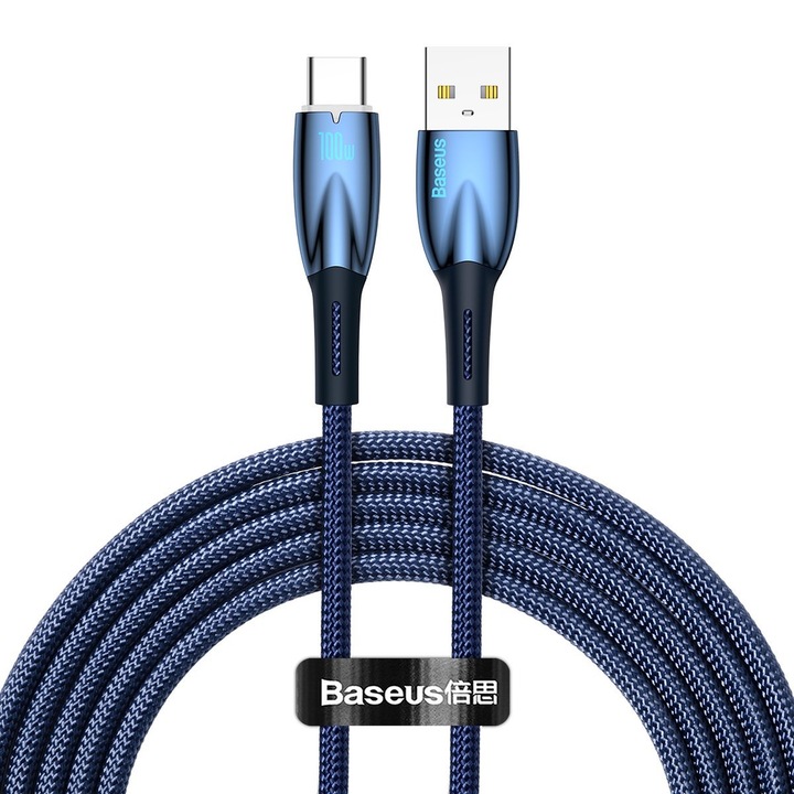 Cablu de date, Baseus, USB/USB-C, 2m, Albastru
