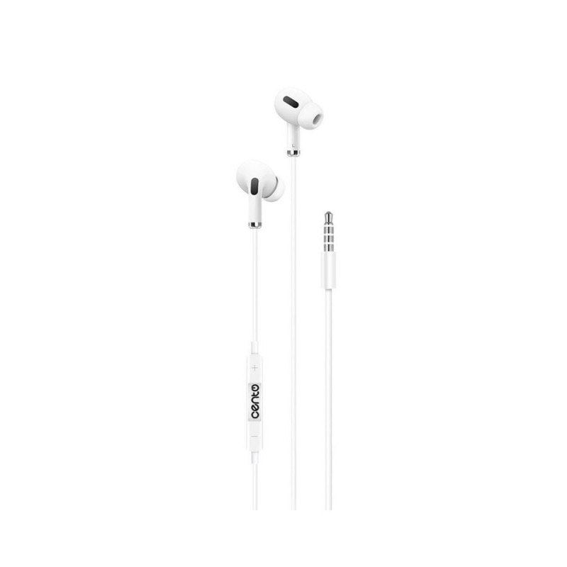 Casti cu fir Stereo CENTO S100 Alb, tip In-Ear, conector Jack 3.5mm, 1m, Dopuri din Silicon, Microfon incorporat