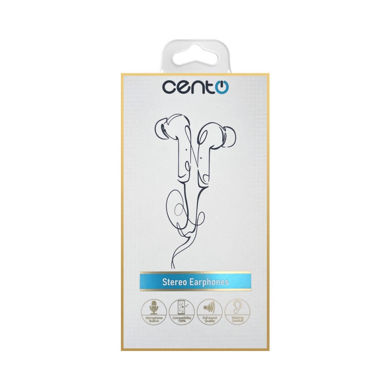 Casti cu fir Stereo CENTO S100 Alb, tip In-Ear, conector Jack 3.5mm, 1m, Dopuri din Silicon, Microfon incorporat