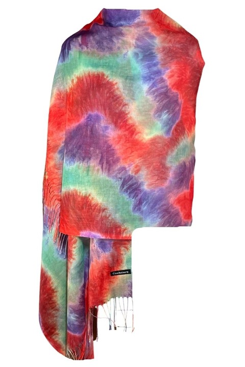 Kasmír szivárványsál, Dacali, piros, 185 x 75 cm