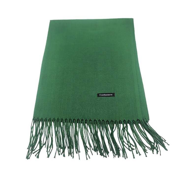 Дамски шал, Кашмир, 180 х 70 см, Сив/Бежов, Изумрудено зелено, 180 x 70 см