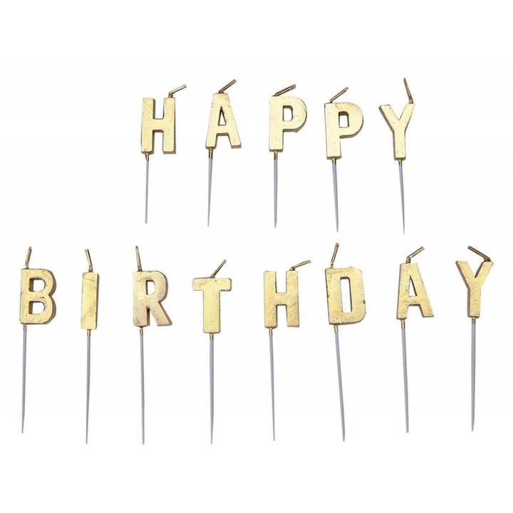 Свещ за торта Happy Birthday Gold, комплект от 13 свещи