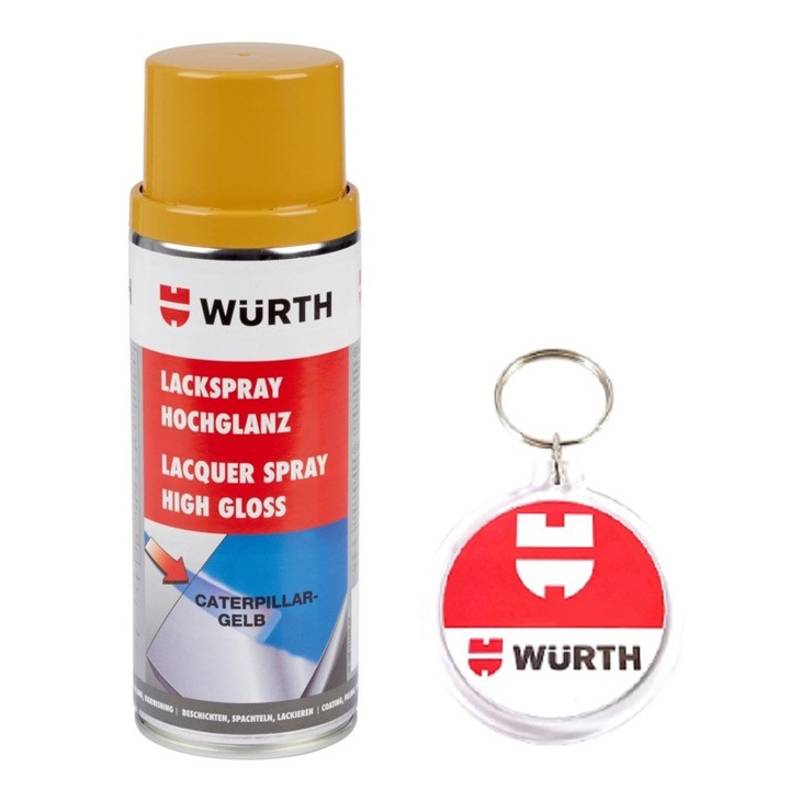 Set Spray lac galben Caterpillar 400 ml cu Breloc Wurth