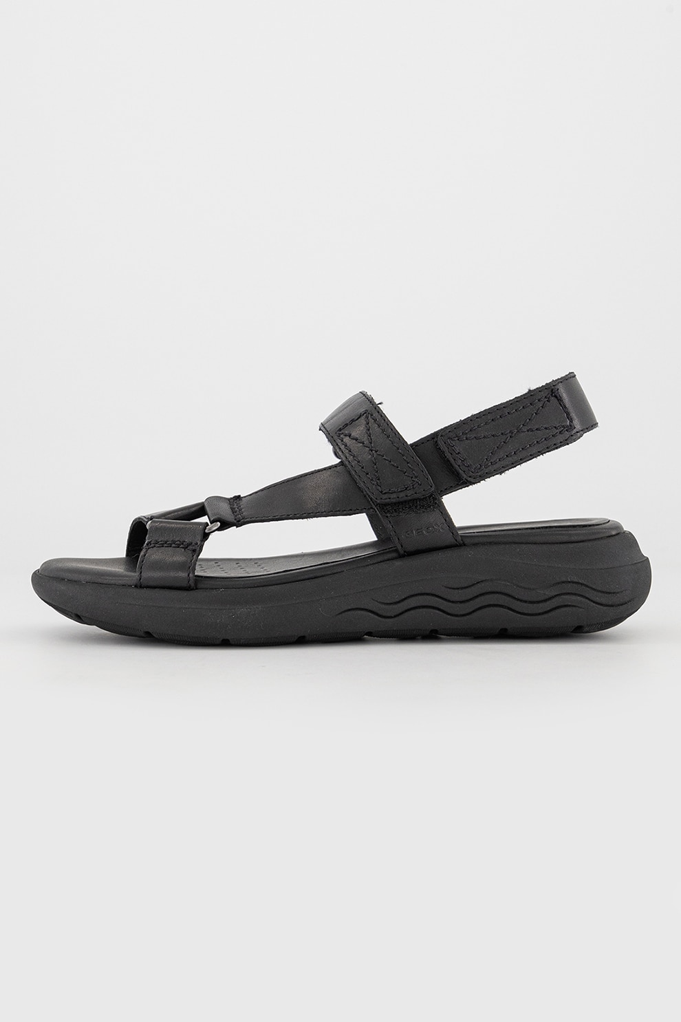 Geox, Sandale din piele cu talpa wedge si inchidere velcro Spherica, Negru, 38