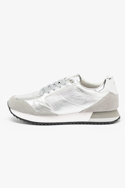 Geox, Doralea sneaker nyersbőr részletekkel, Szürke/Ezüstszín, 41