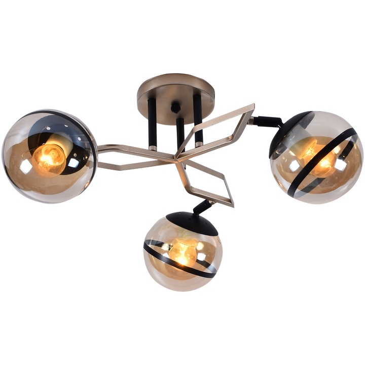 Csillár, Lampex, Dominiko 3 fekete nappaliba, klasszikus, 25x52 cm, E27