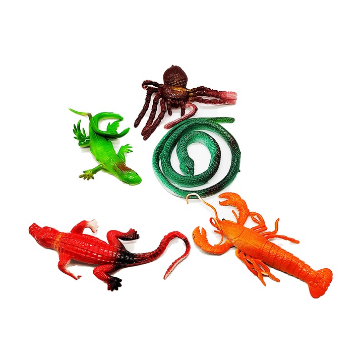 Set 5 figurine animale, Park Kids Animals, din cauciuc moale, 15 cm, multicolor, Vision XXI