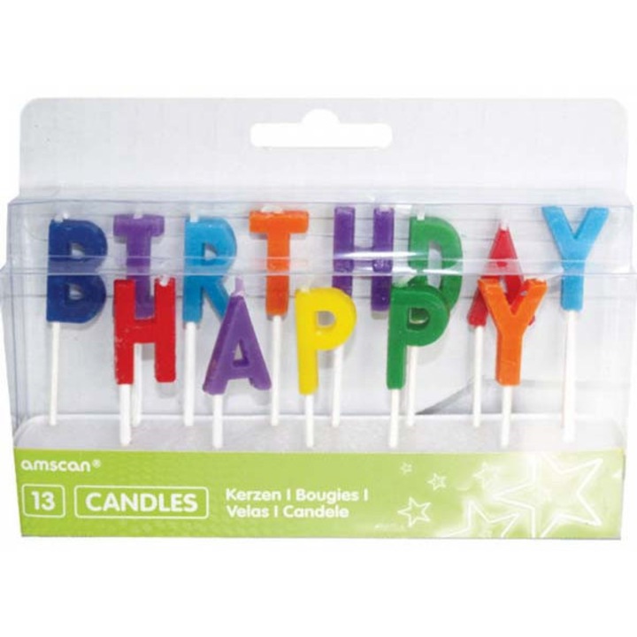 Комплект цветни свещи Happy Birthday от 13 части