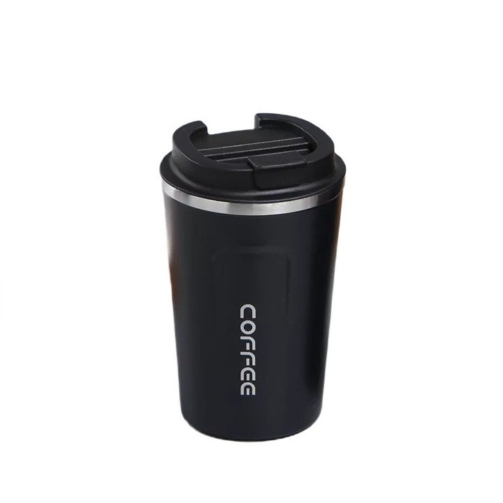 Cana termos pentru cafea, MilaSuu, Inox, 380 ml, Negru