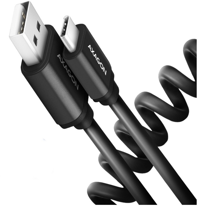 Cablu Axagon Twister, USB / USB-C, QC3.0, 3A, 60cm, negru