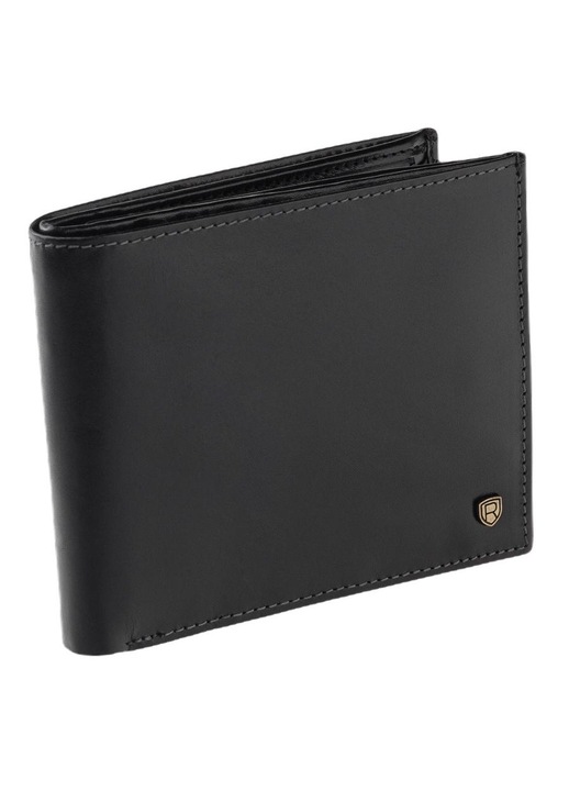 Portofel Barbati, Rovicky, Piele naturala, Negru