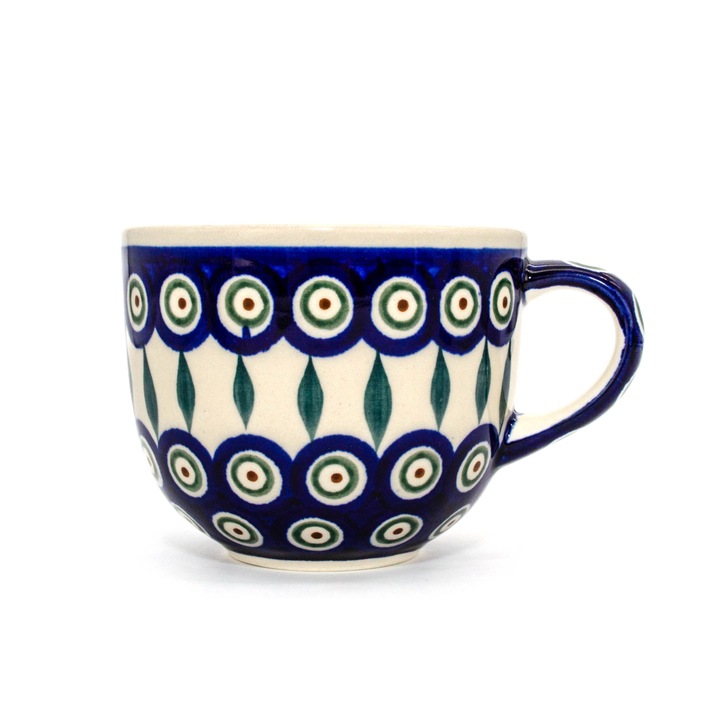 Cana pentru cafea Peacock Tear Drops, ceramica smaltuita, pictata manual, 350 ml