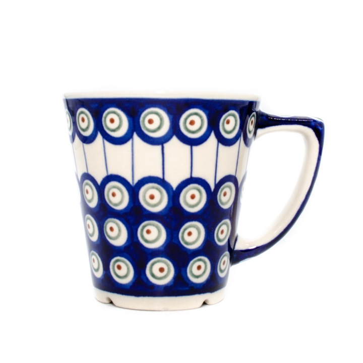 Cana ceramica smaltuita pentru ceai / cafea / vin fiert Peacock Eyes, pictata manual, 350 ml