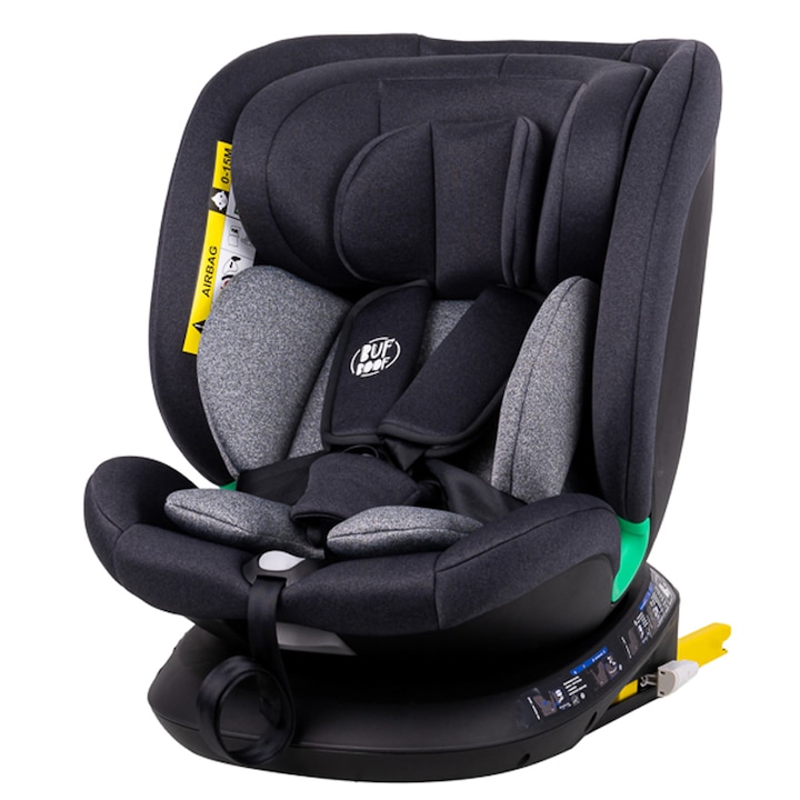Стол за кола Diamond Deluxe i-Size Buf Boof с isofix въртящ се на 360 градуса Top Tether 40-150 см 0-36 кг, Черен