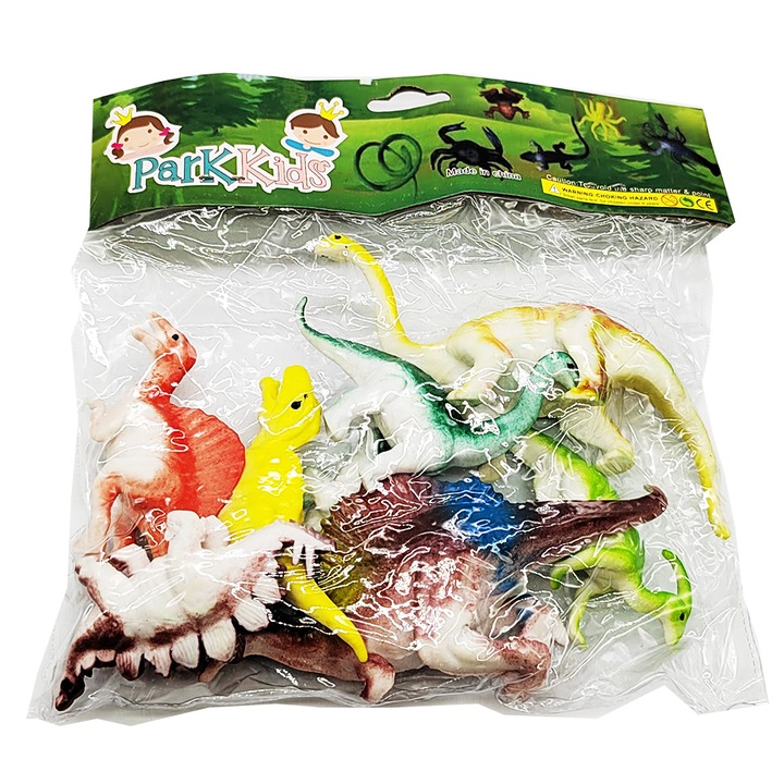 8 db dinoszaurusz figura készlet, Park Kids Dinosaur, puha gumi, 15 cm, tarka, Vision XXI