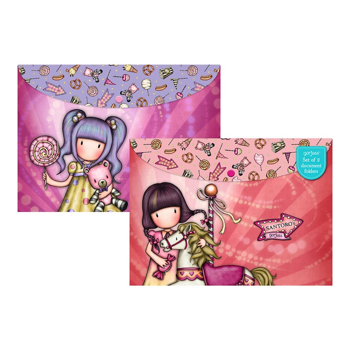 Комплект от 2 броя папки тип джоб A4 Santoro Gorjuss Carousel / First Prize, Многоцветен