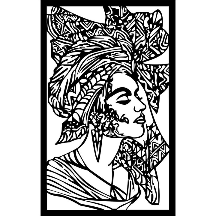 Decoratiune metalica, Femeie africana, Akdemir Prod, 80x50, negru