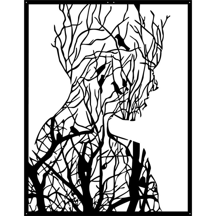 Decoratiune metalica, Femeie copac, 90x60, negru